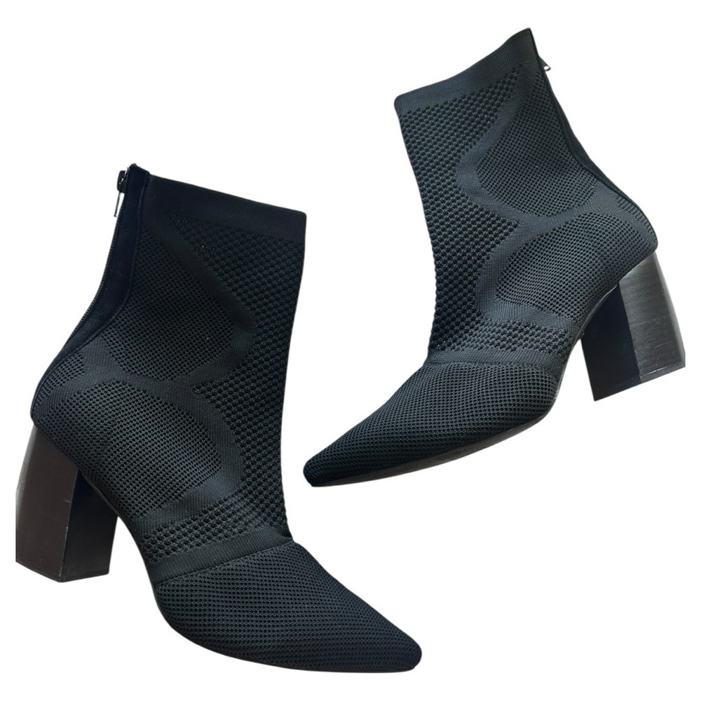 Jeffrey Campbell Final black sock booties – pointed toe, block heel, size 8.5